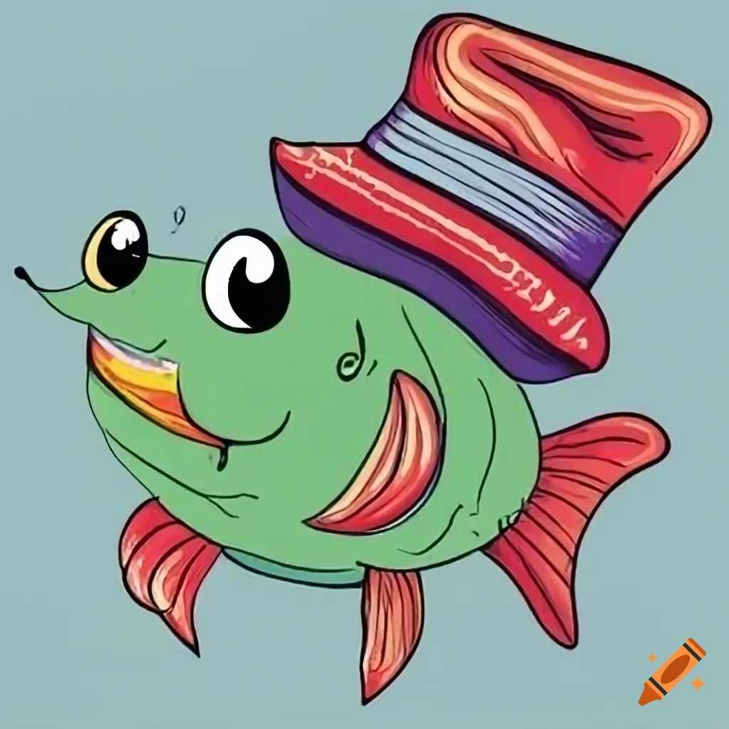 Smiling fish wearing a hat on Craiyon