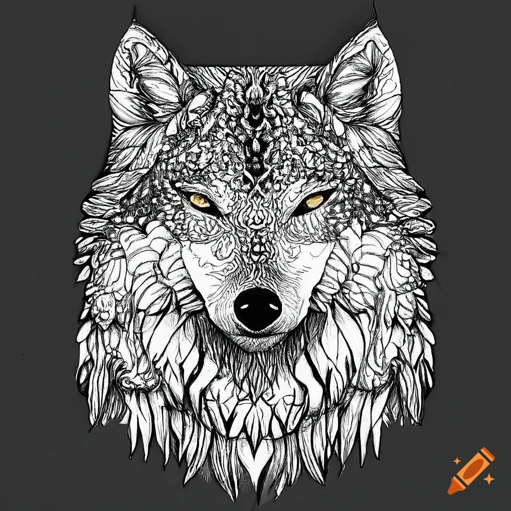 Symmetrical wolf head mandalas for coloring pages with intricate detail ...