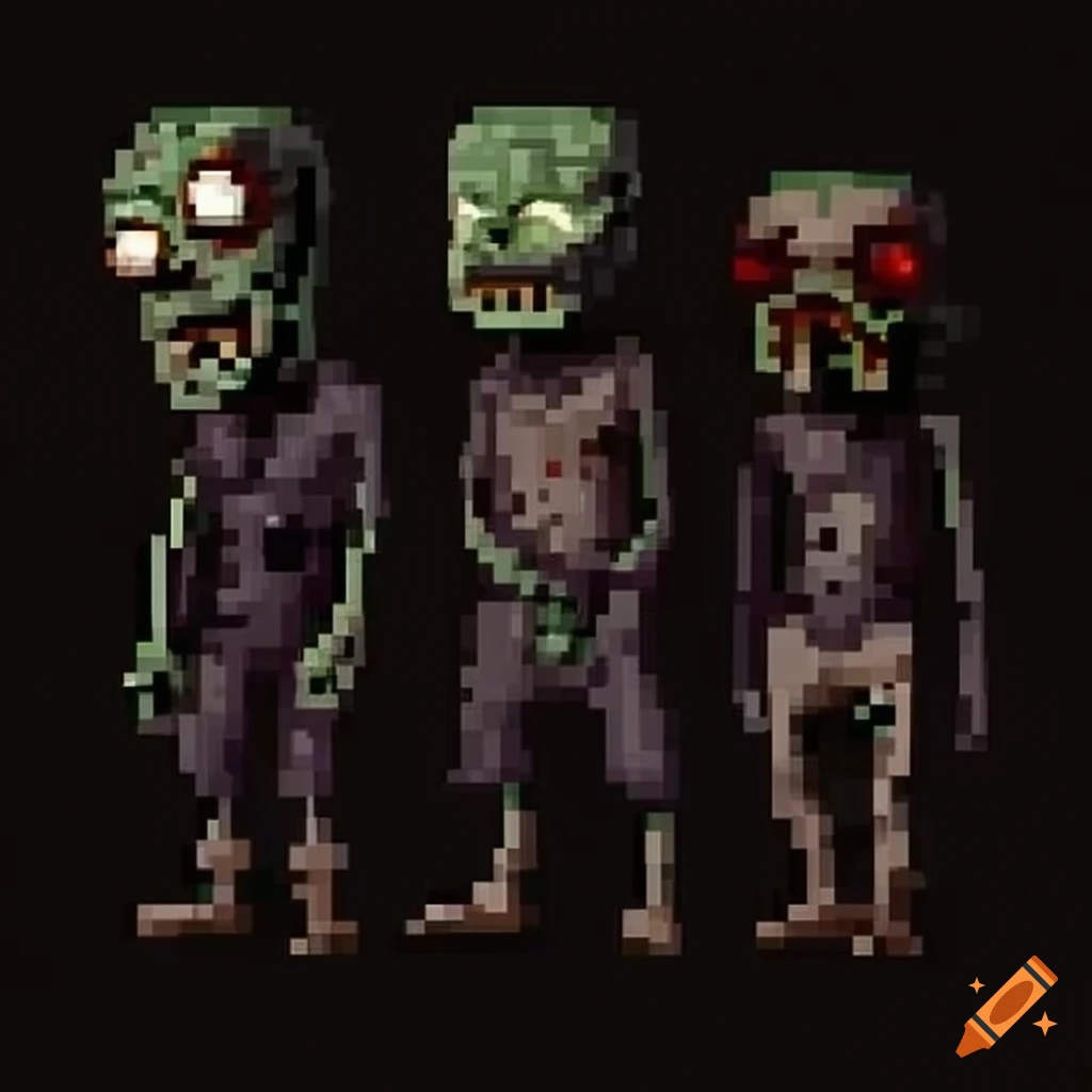 Pixel art group of zombies sprite on Craiyon