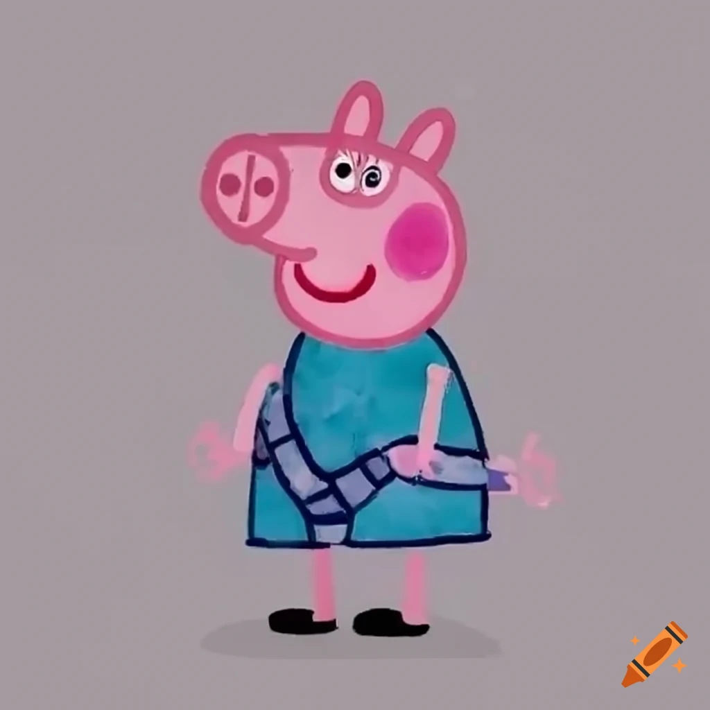 Peppa Pig wearing a blue safety harness