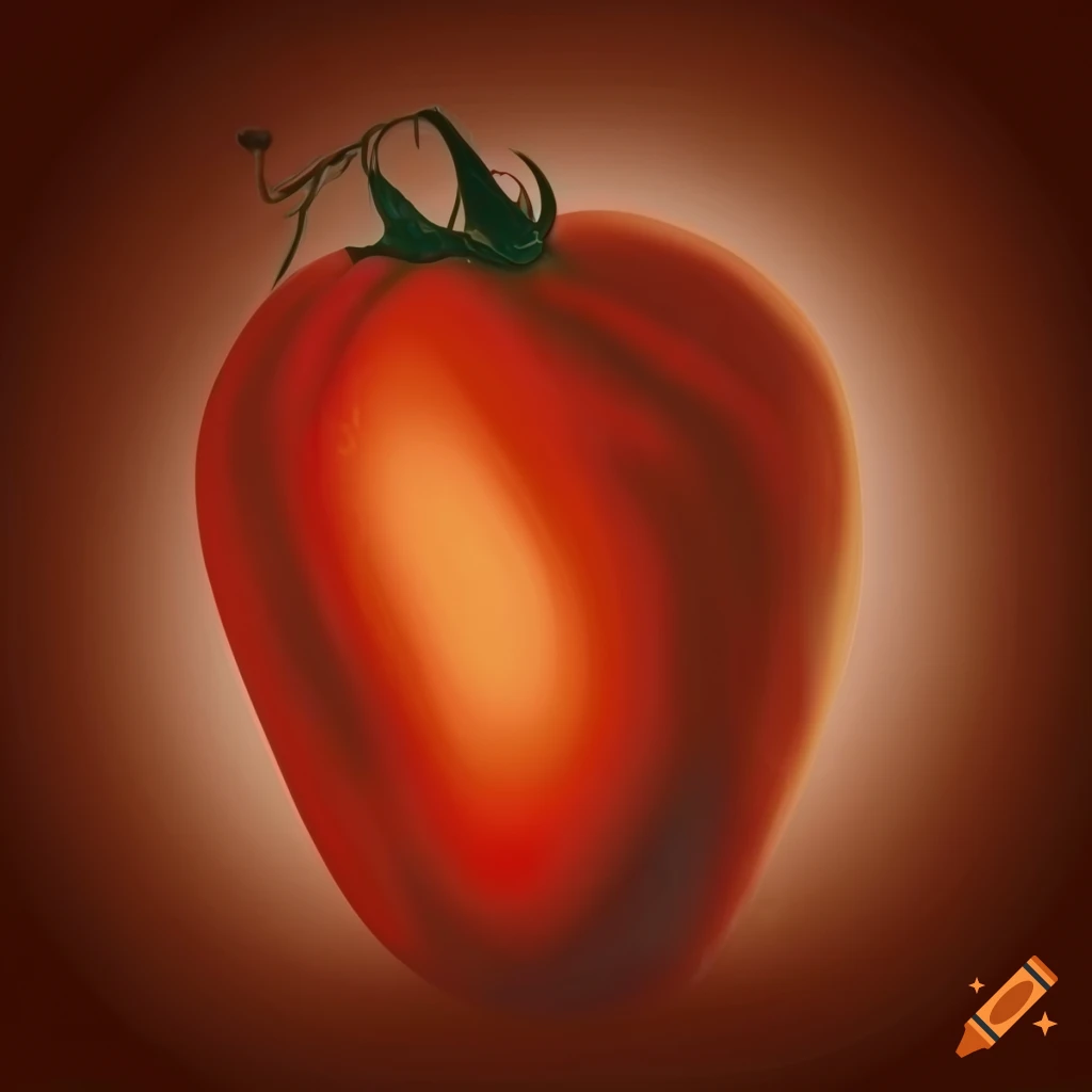 Ethereal art-deco-style ornament with a ripe tomato in pastel colors