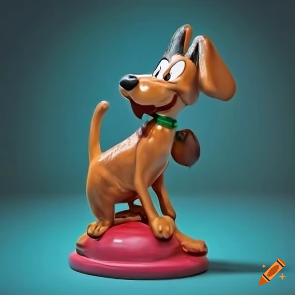 Ceramic dogs playing with a stick in a park in Looney Tunes style