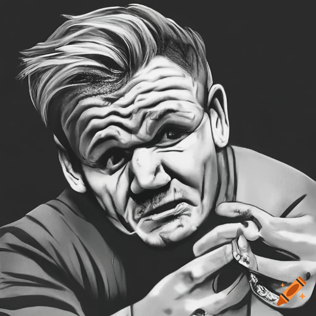 Satirical image of gordon ramsay about to confront rordon gamsay on Craiyon