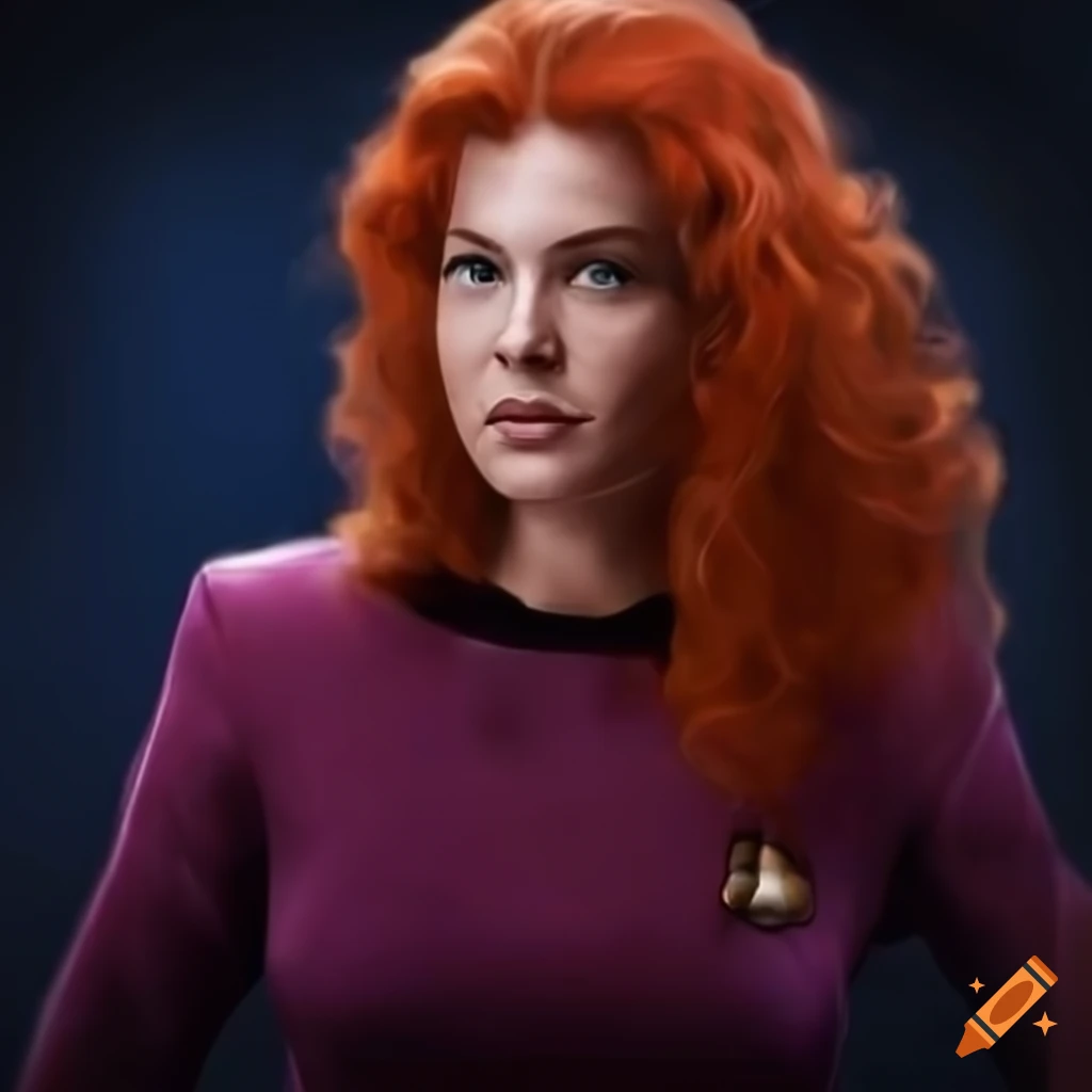 Majestic portrait of a redheaded female starfleet captain on Craiyon