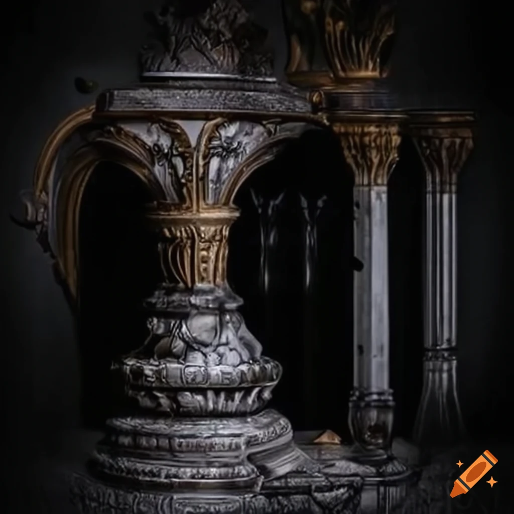 Intricate ornamental philosophy dispenser in a fantasy setting