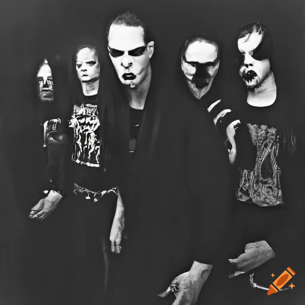 Black metal punk band performing live in 35mm photo on Craiyon