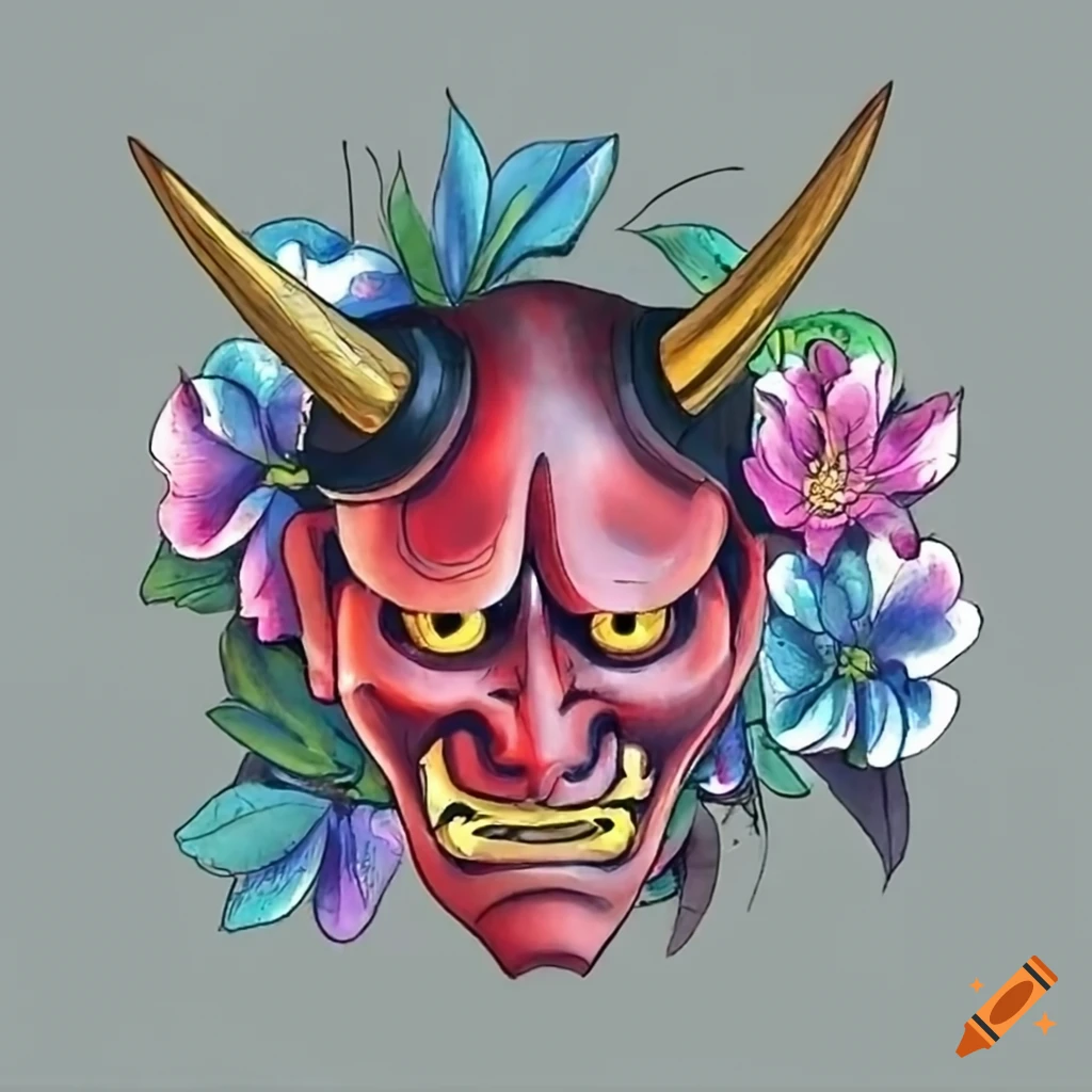 Hannya mask and flowers on Craiyon