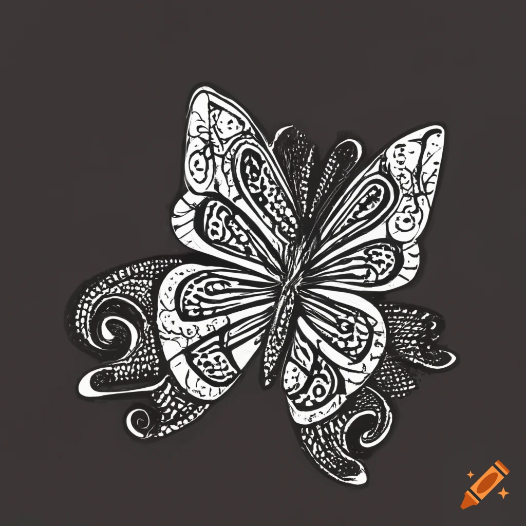 Butterfly doodle art on black background