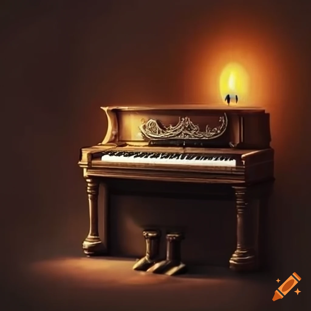 Old-fashioned piano by candlelight in a Tolkien-style setting