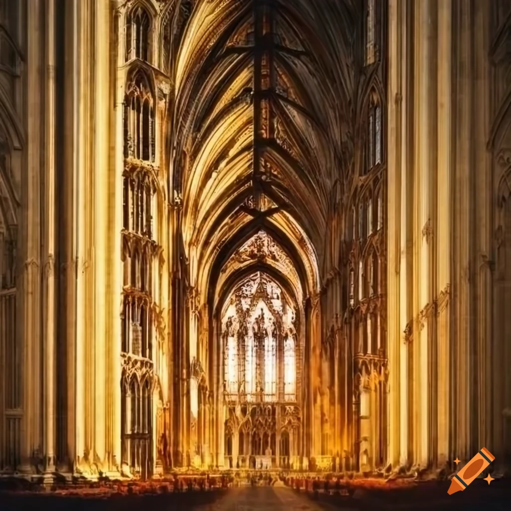 Magnificent gothic cathedral in golden sunset light on Craiyon