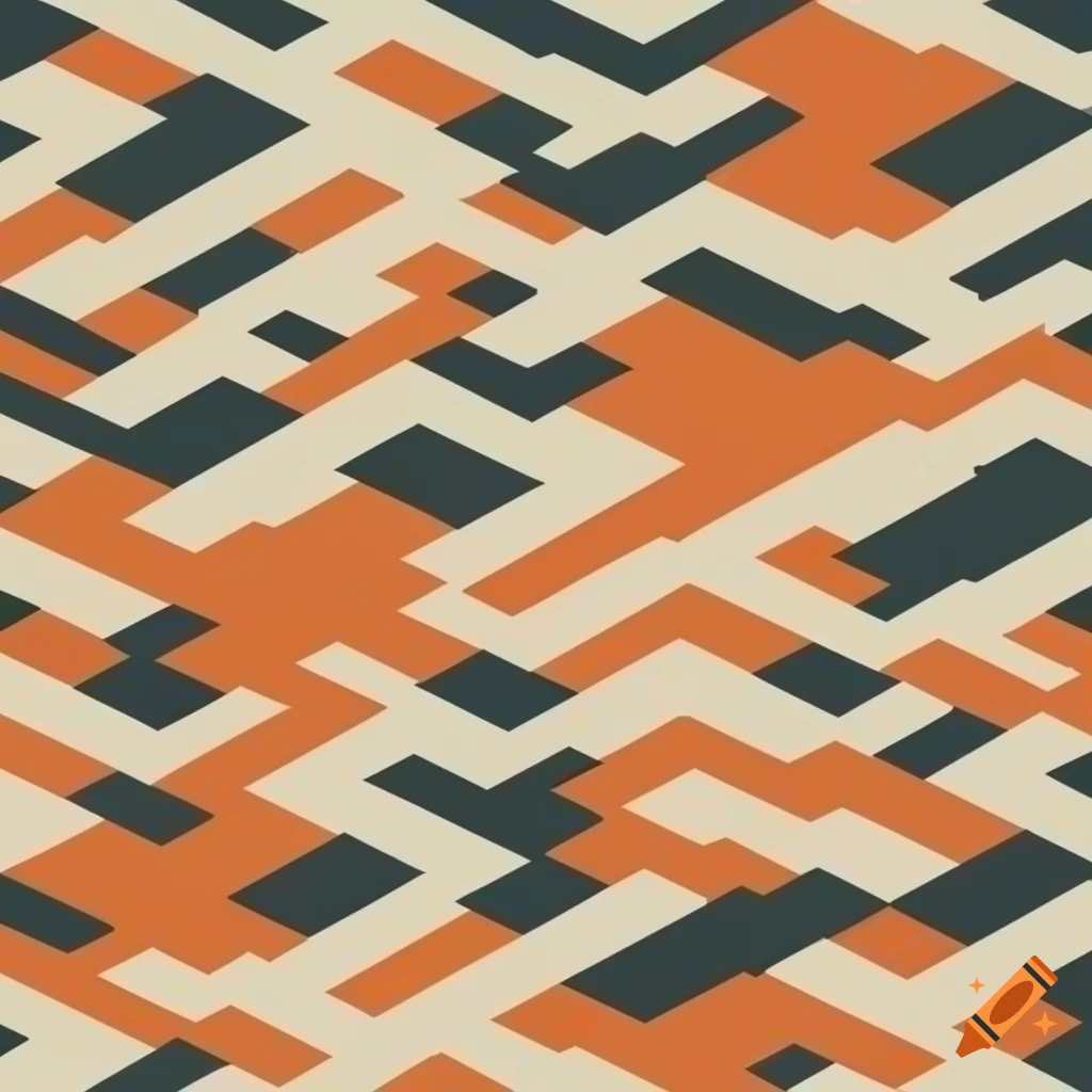 Isometric pixel art pattern in beige and orange camo