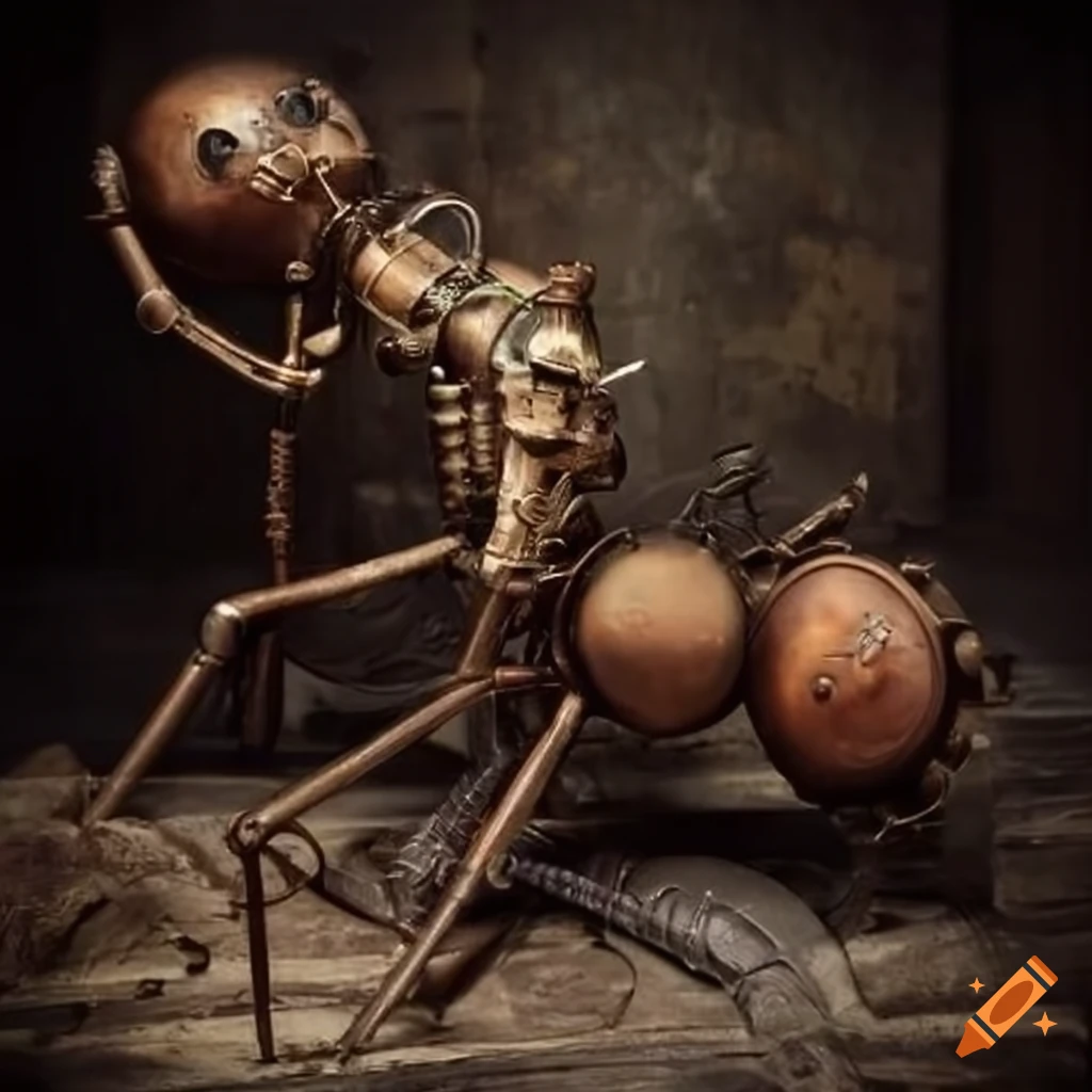 Steampunk walking engine ant-shaped by hans ruedi giger on Craiyon