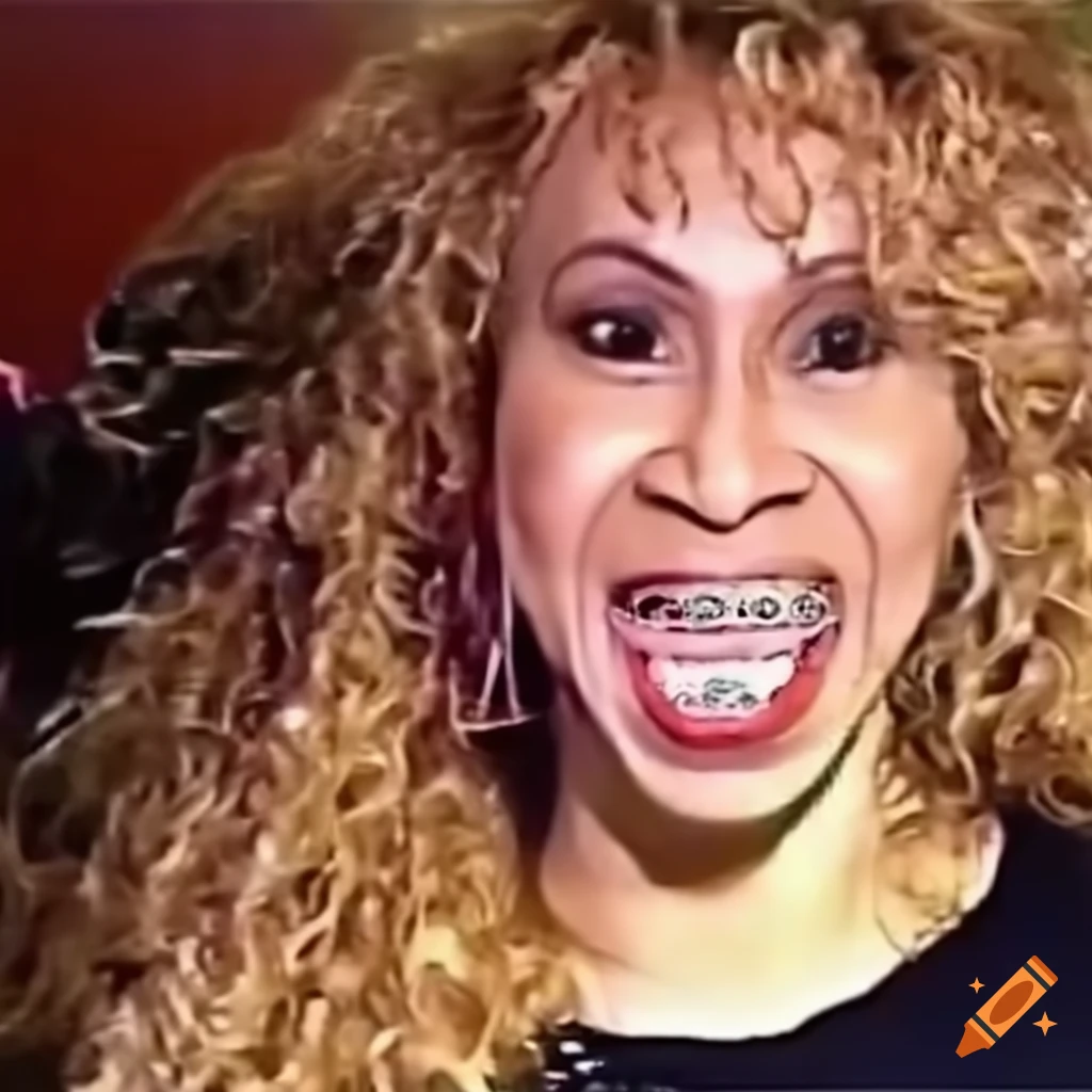 Woman with braces singing passionately on Craiyon