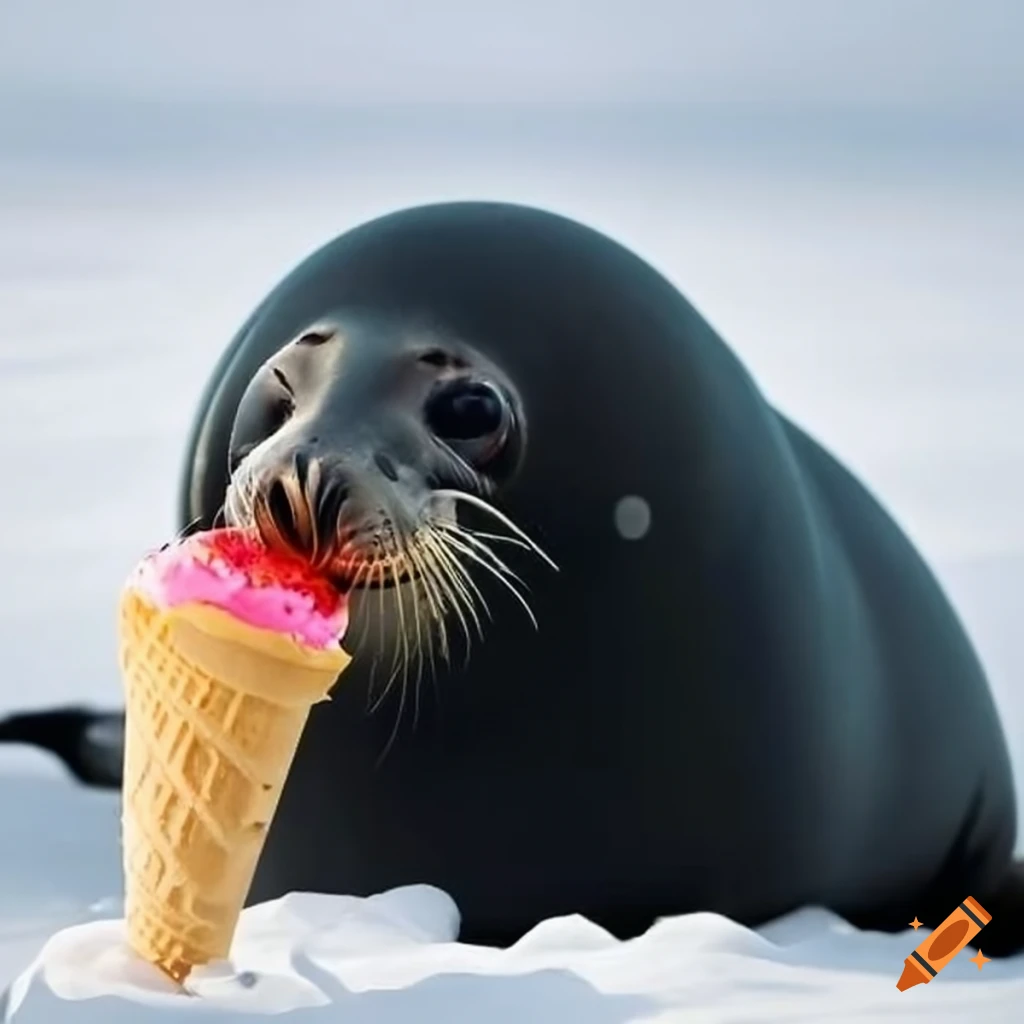 Seal enjoying ice cream on Craiyon