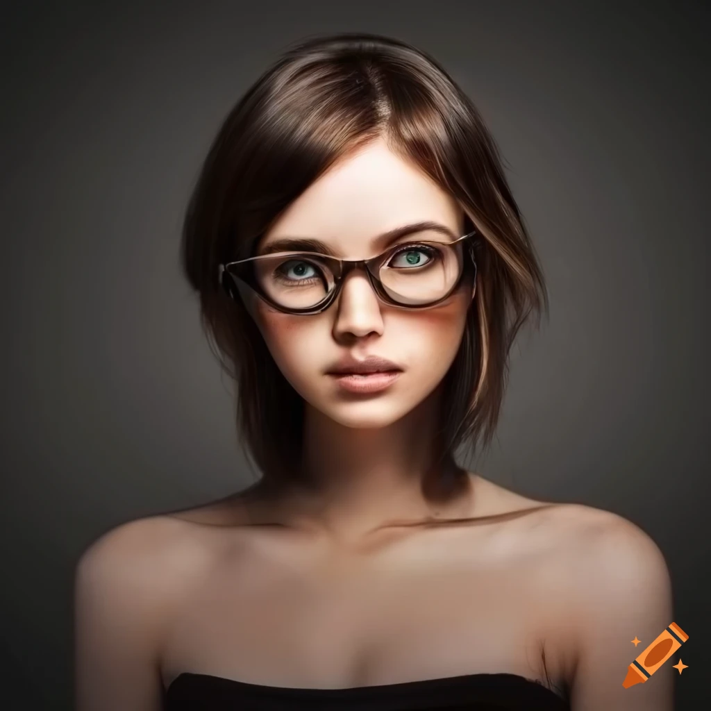 Portrait of a young woman with striking green eyes and stylish glasses ...