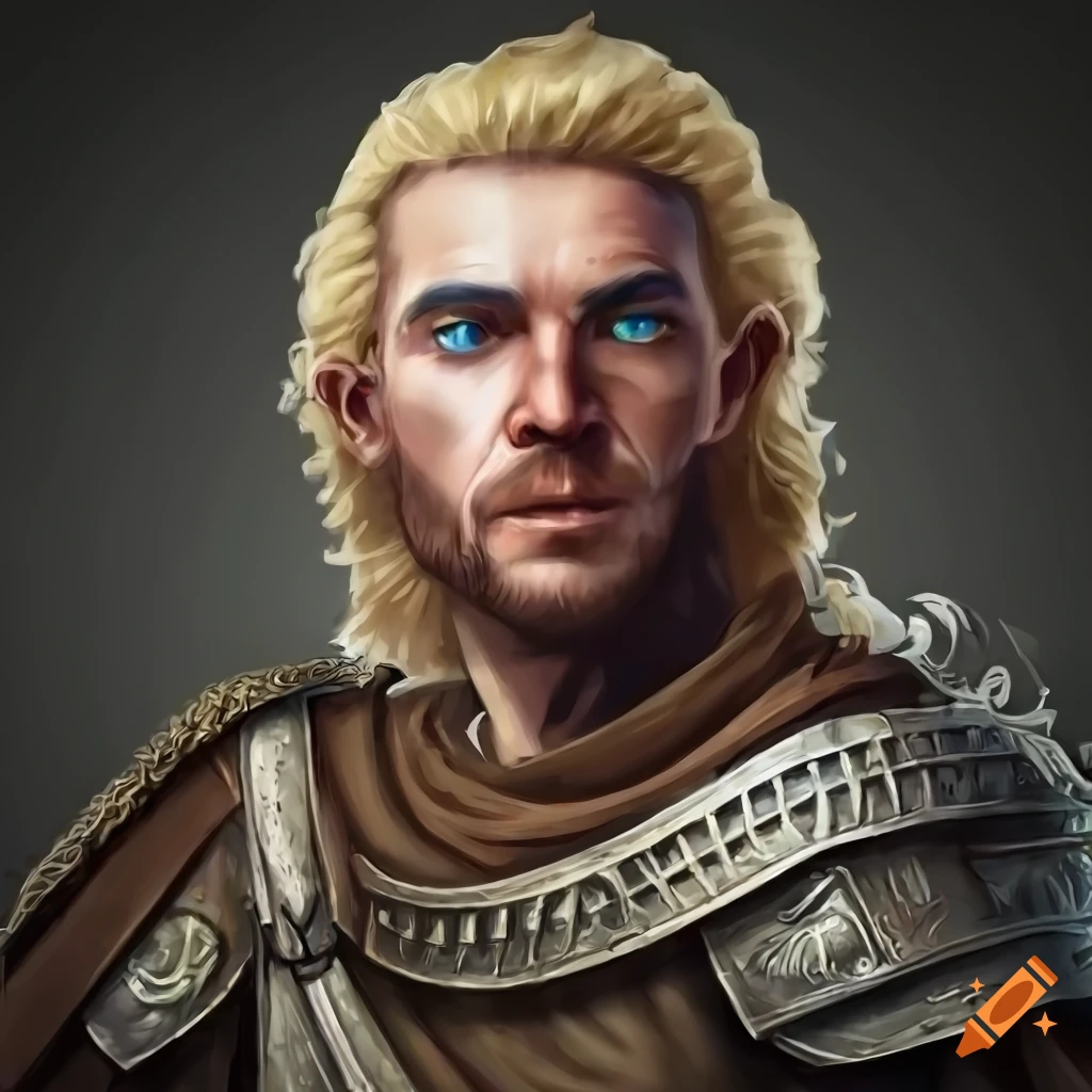 Male human warrior with blond hair and blue eyes in viking and roman ...