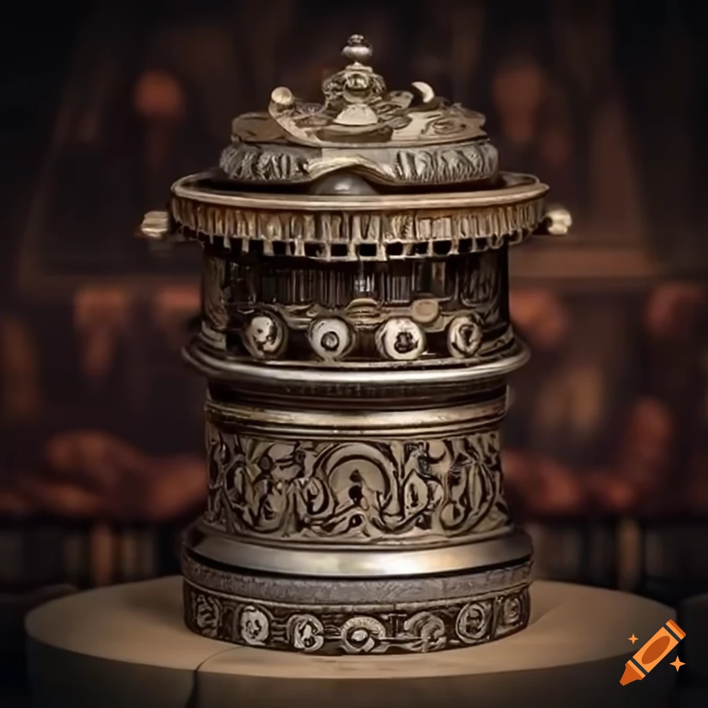 Intricate ornamental philosophy dispenser in a fantasy setting