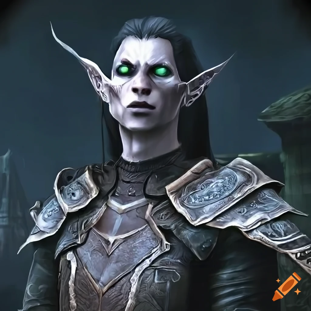 Dark elf male nightblade in leather armor with a bow and arrow on Craiyon