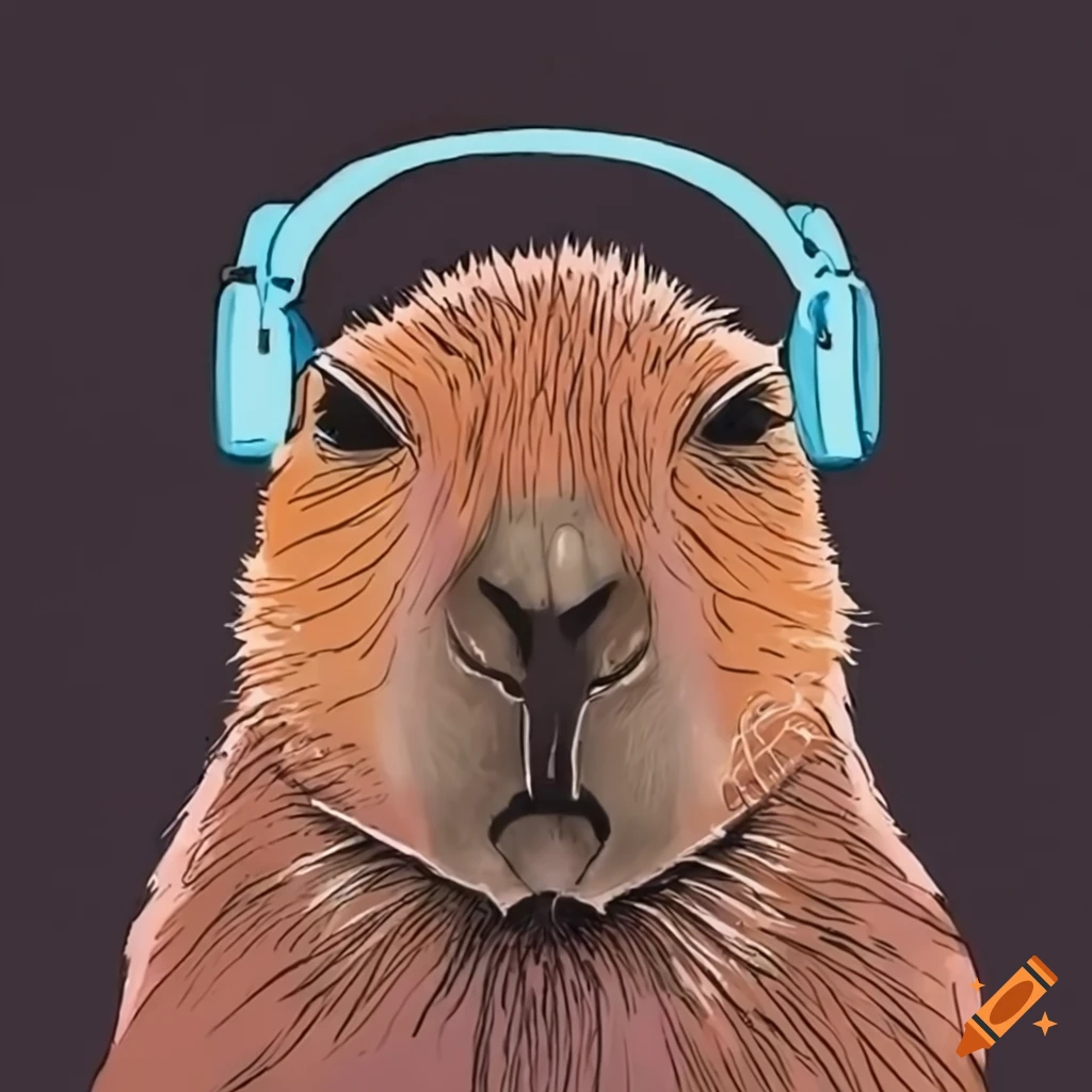 Capybara wearing headphones