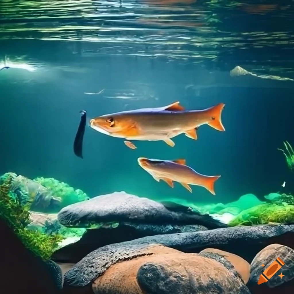 Salmon in an aquarium enclosure on Craiyon