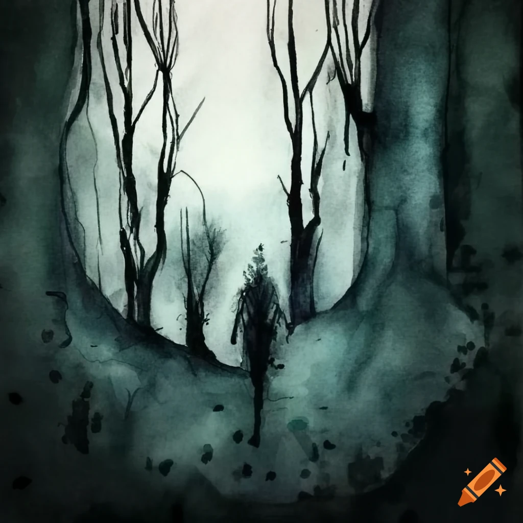 Dark little spirits in a forest in an abstract watercolor sketch