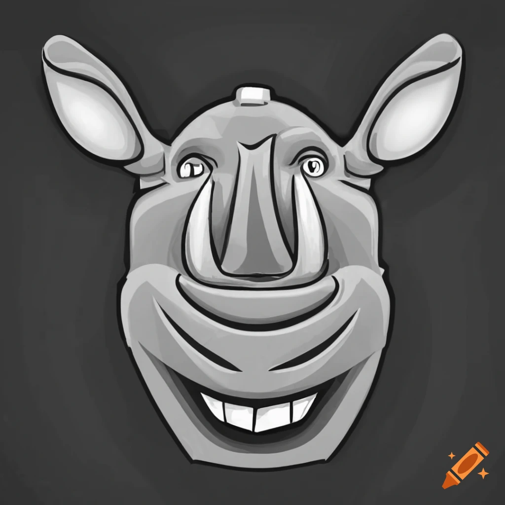 Smiling rhino head logo in graffiti style