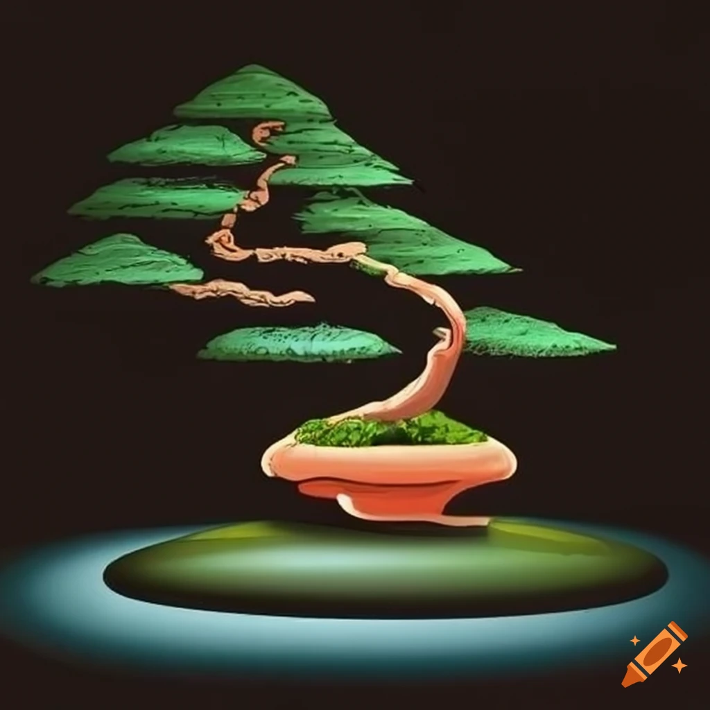Zen-style drawing of a bonsai tree