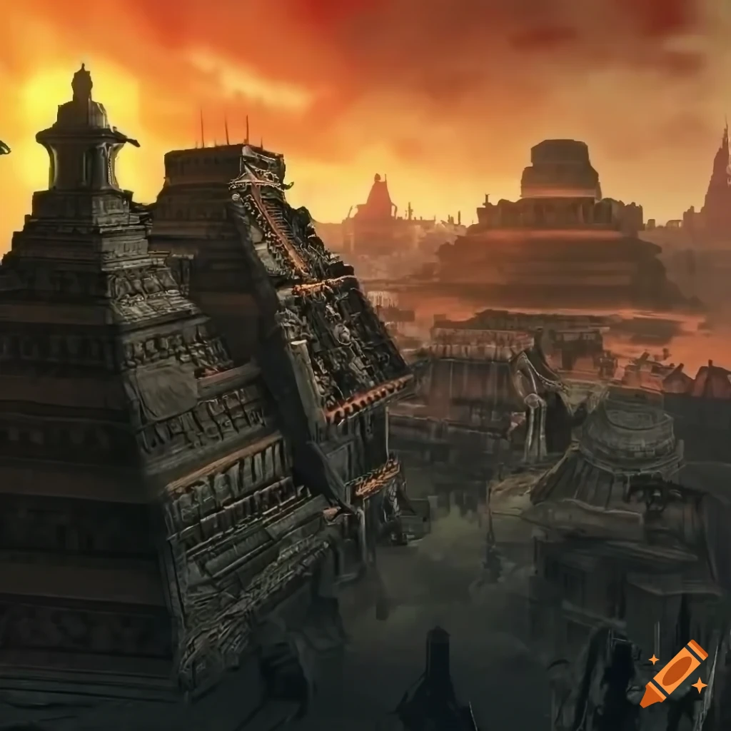 Cityscape featuring an Aztec palace in Bloodborne game