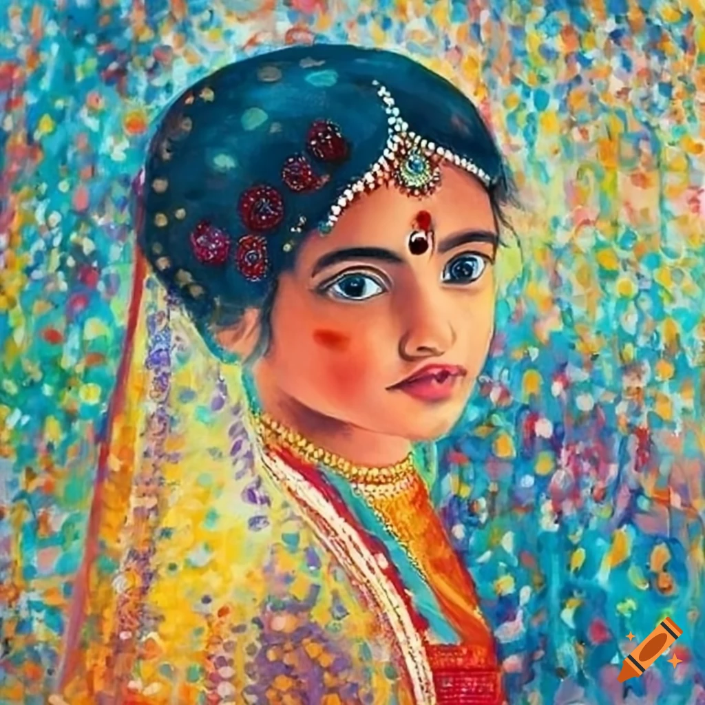 Traditional Indian girl in Seurat style