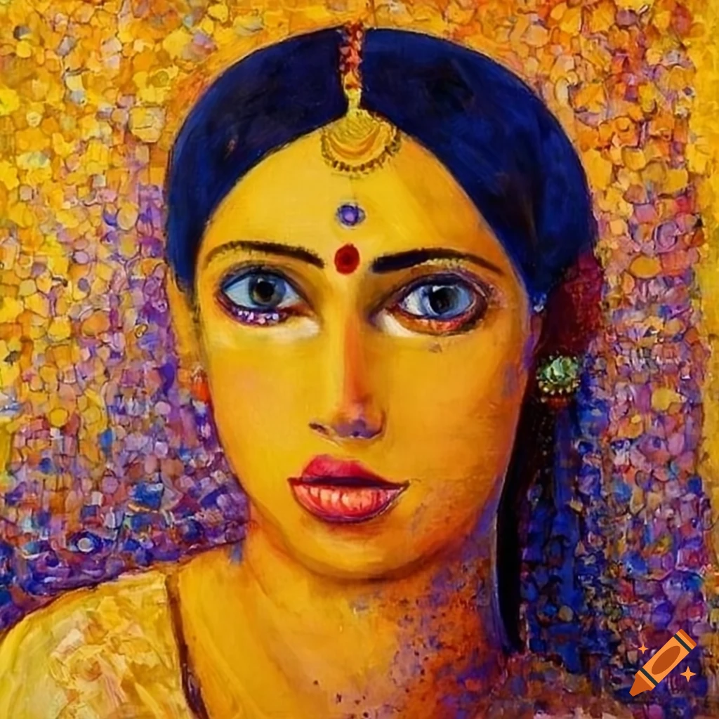 Indian woman with a Seurat art style
