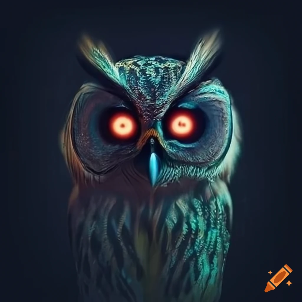 Mysterious owl with glowing eyes on Craiyon