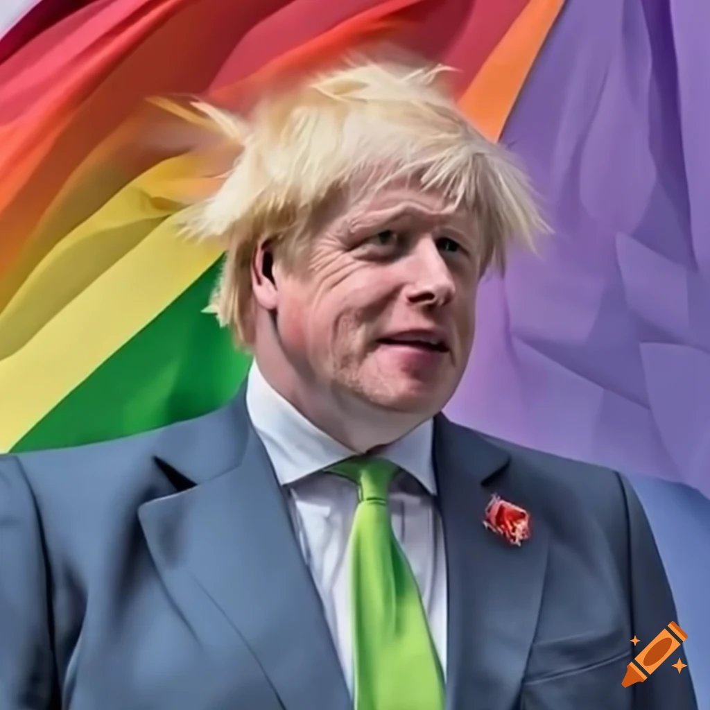 British prime minister boris johnson posing in front of rainbow flag on ...
