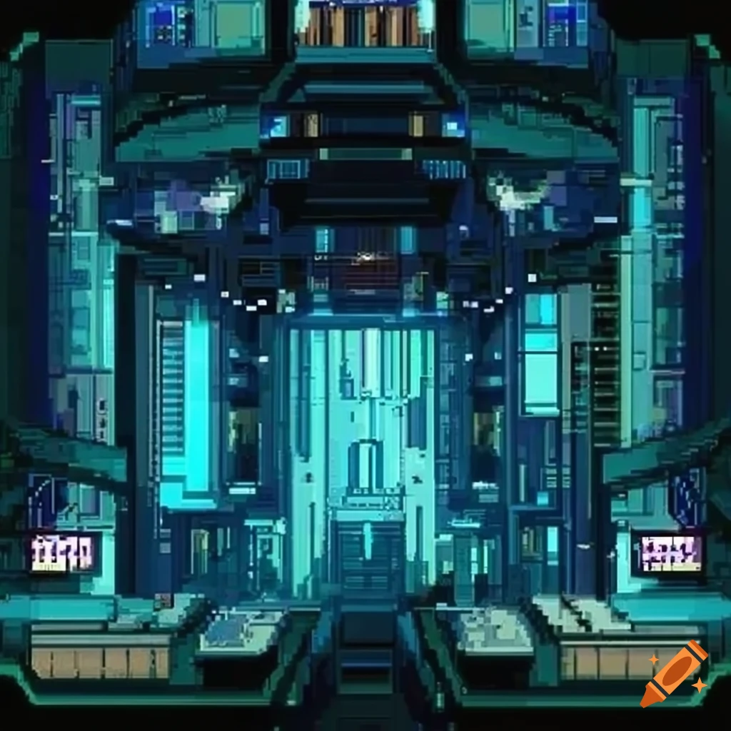 Futuristic computer terminal for games in pixel art style on Craiyon