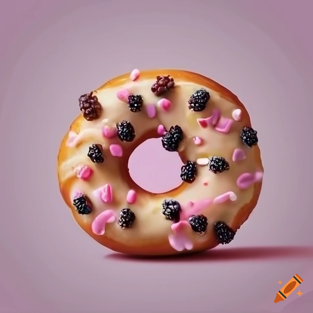 Mulberry donut on white background