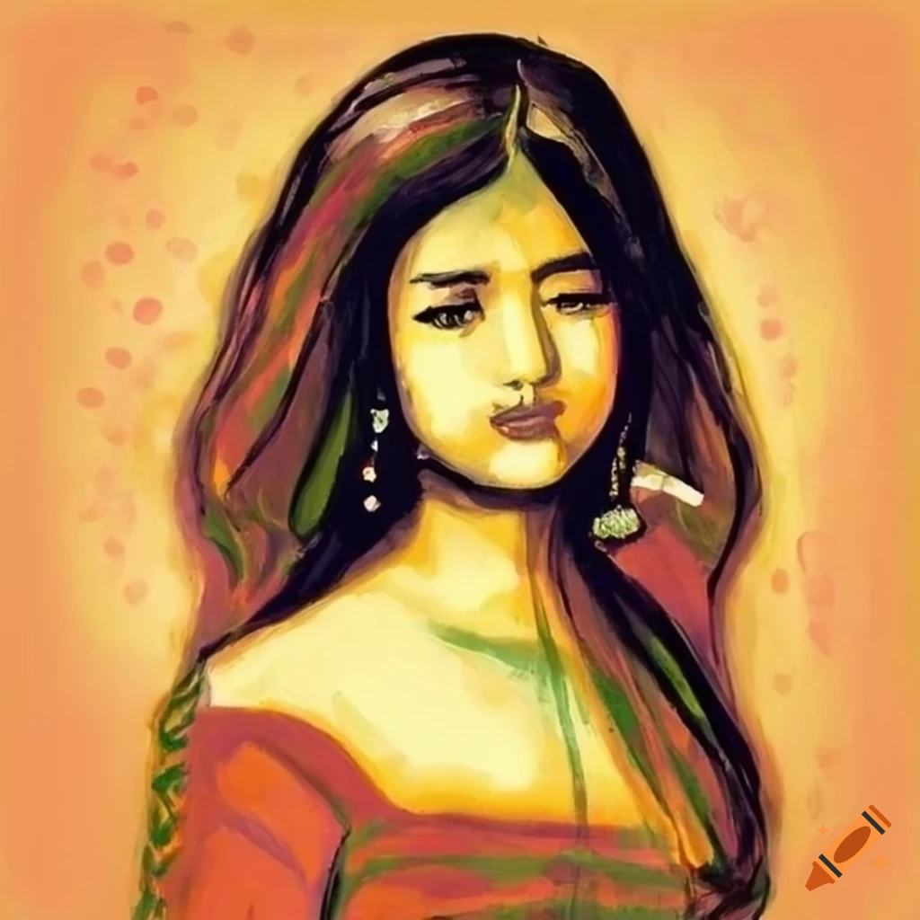 Indian girl in traditional clothes with Seurat's style