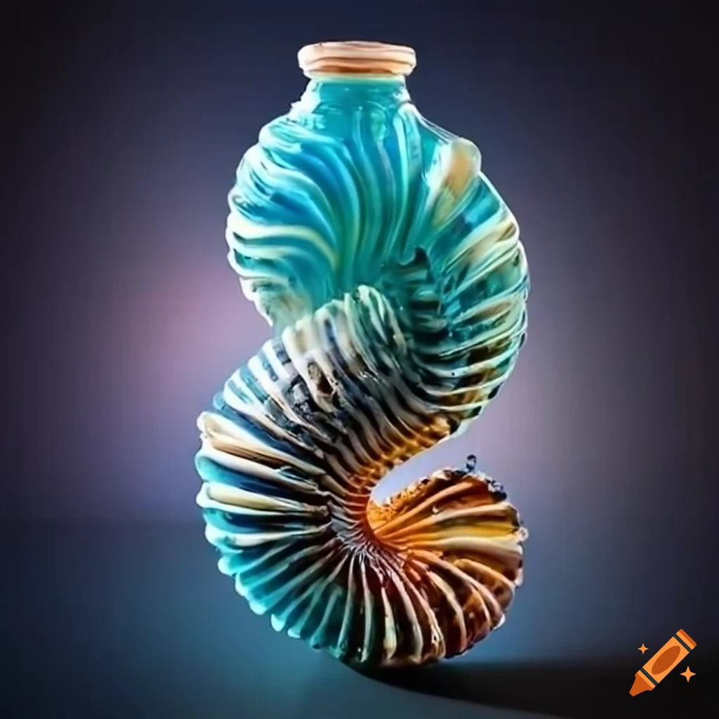 Spiral of seashells in a glass bottle