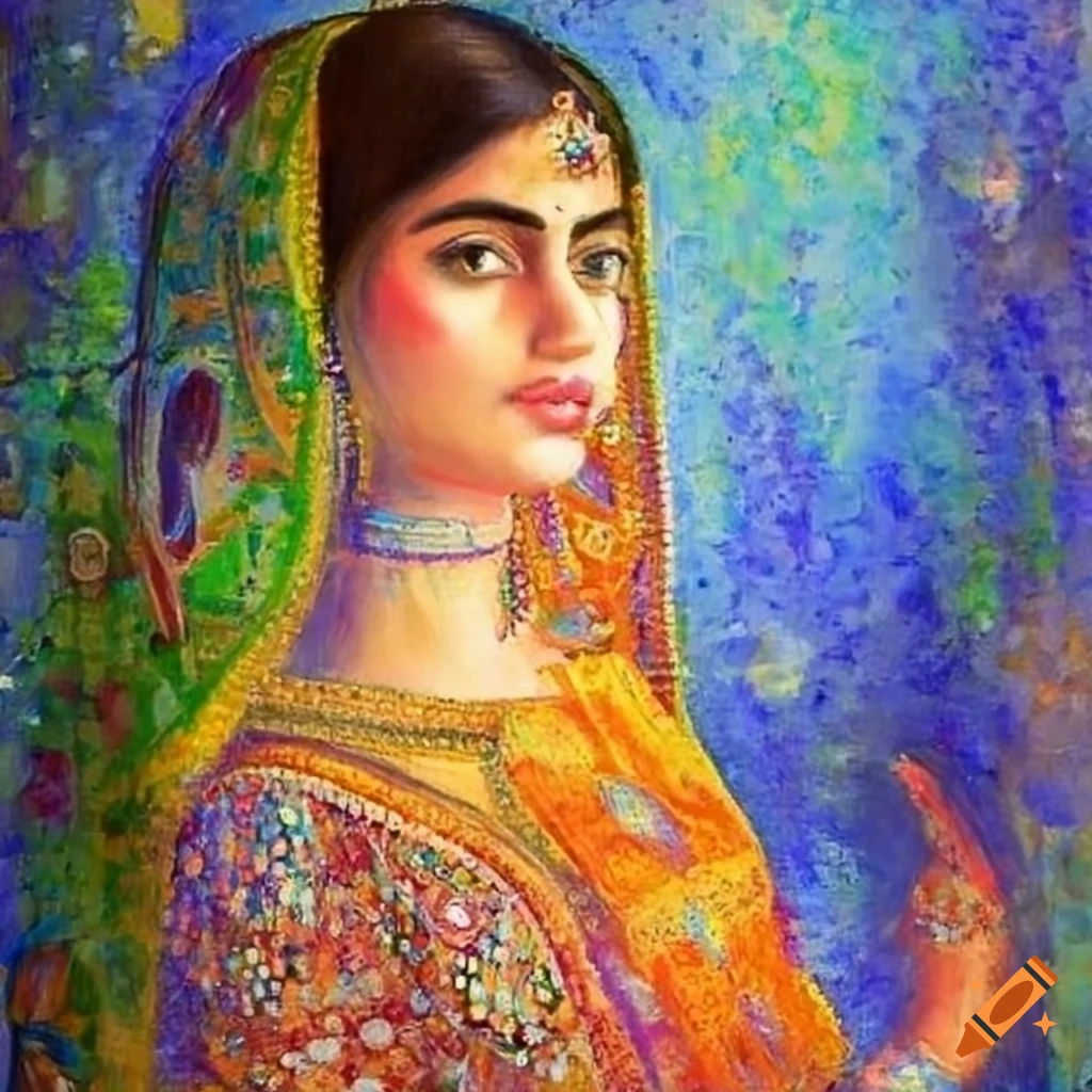 Indian girl in traditional clothes with Seurat's style