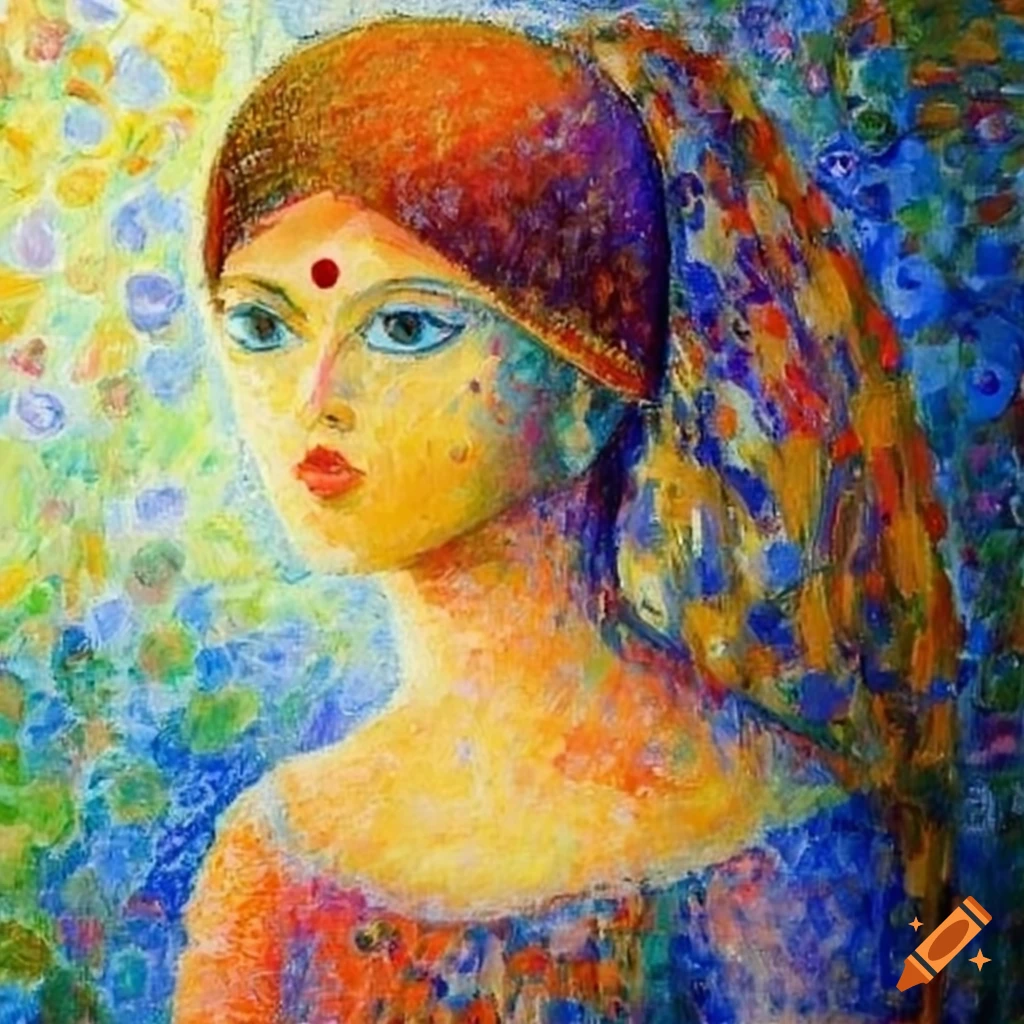 Girl from India in Seurat style