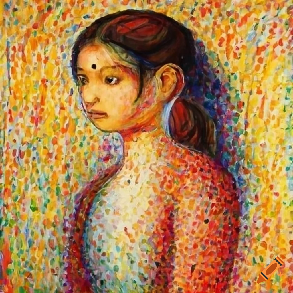Girl from India in Seurat style