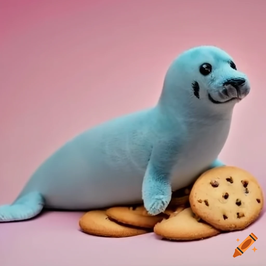 Plushie seal with a pile of cookies