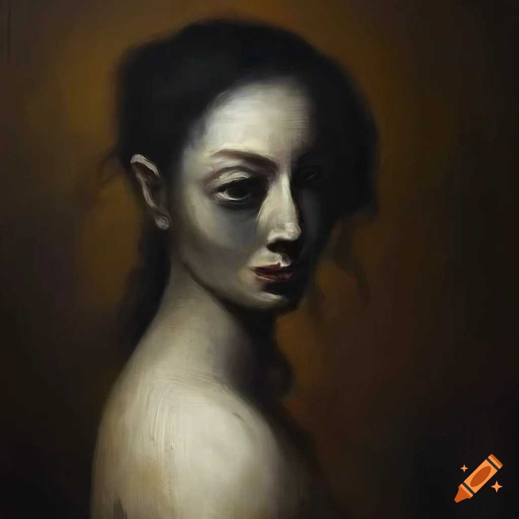 17th century style portrait of a cunning pale white female creature on ...