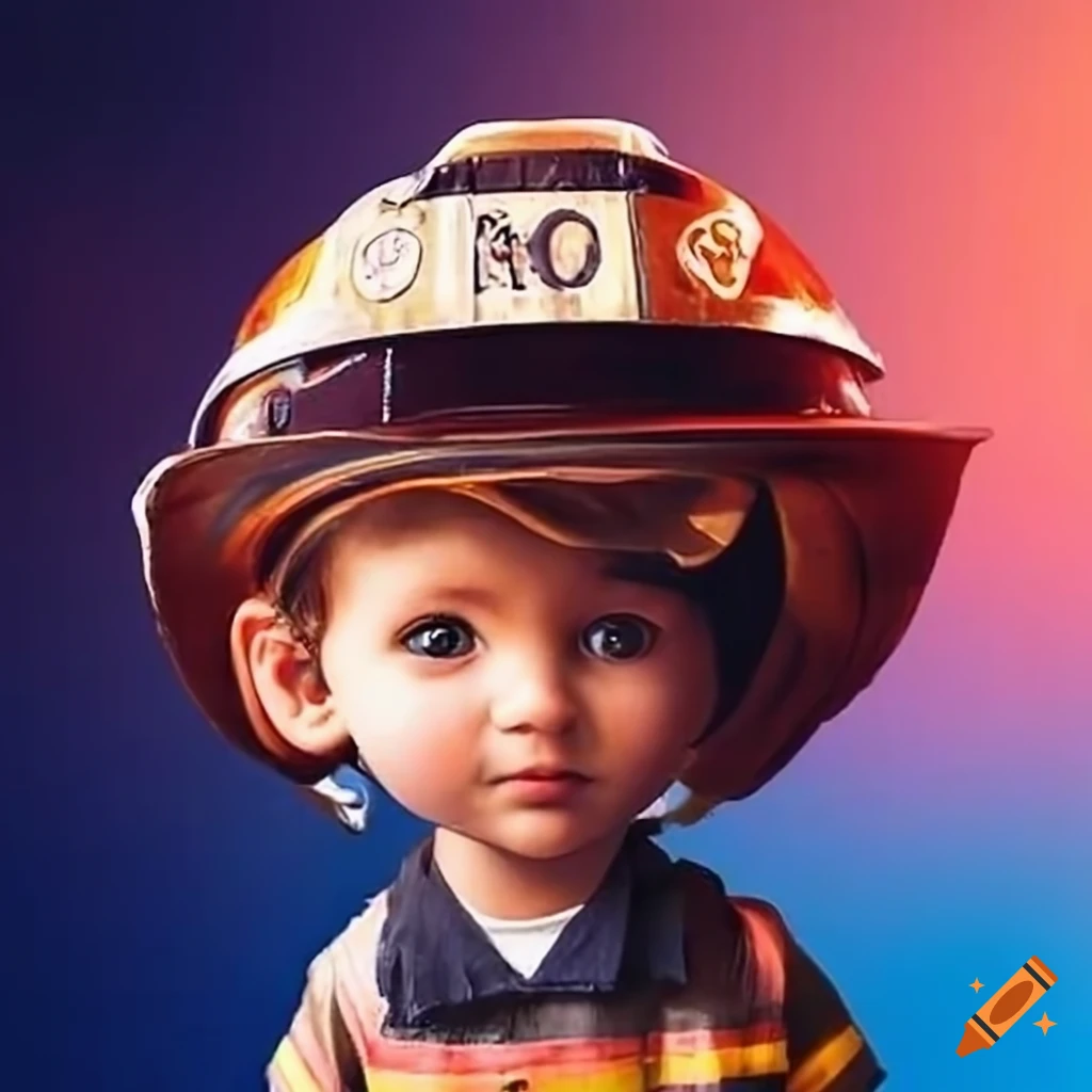 Firefighter toddler with curly brunette hair