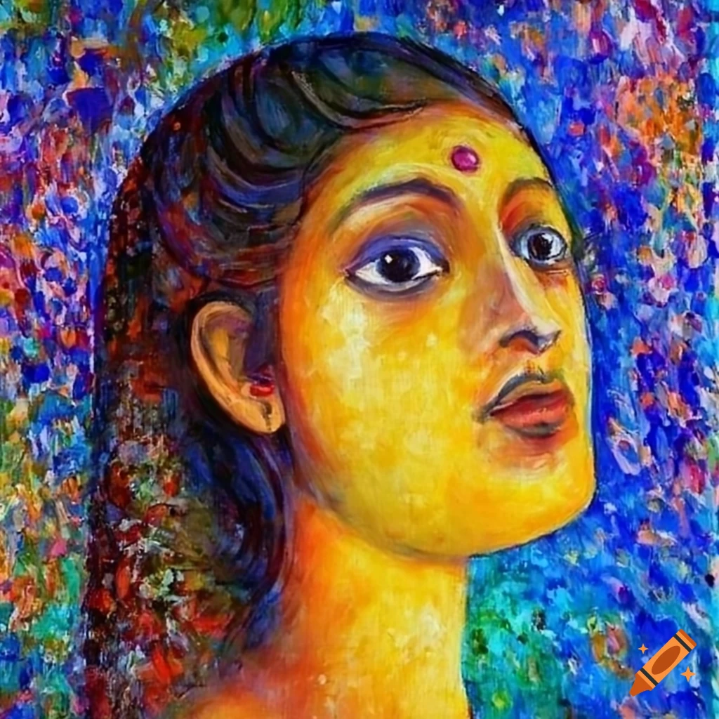 Indian woman with a Seurat art style