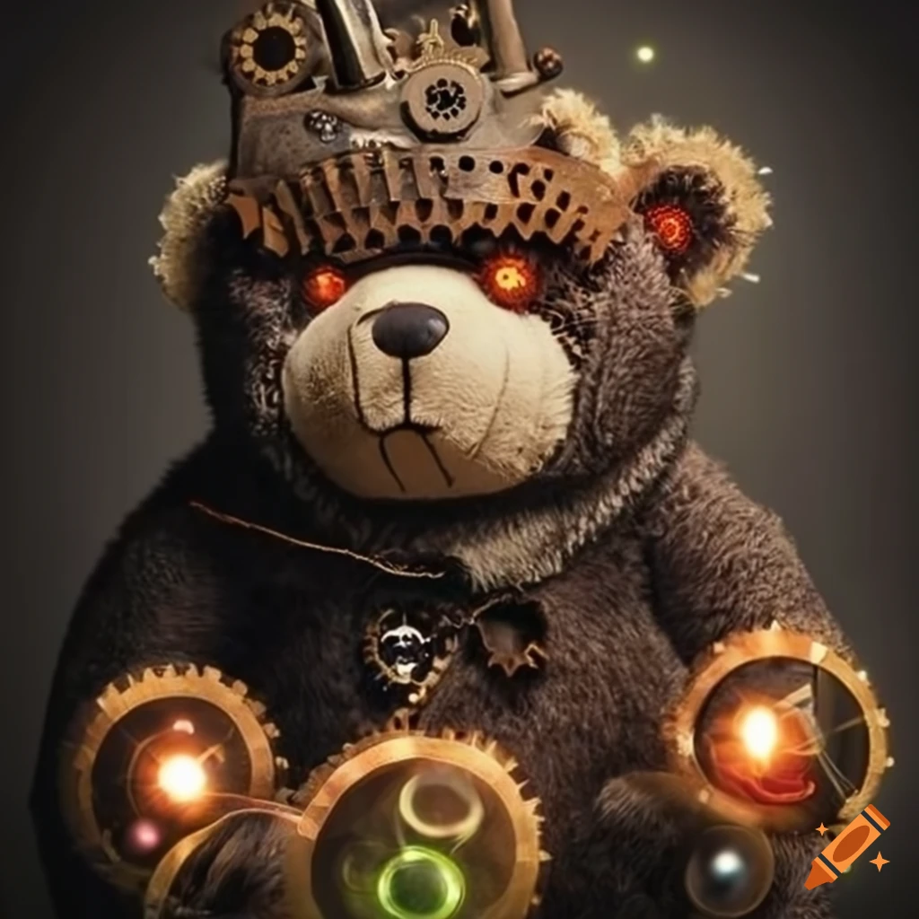 Teddy bear with steampunk lights on Craiyon