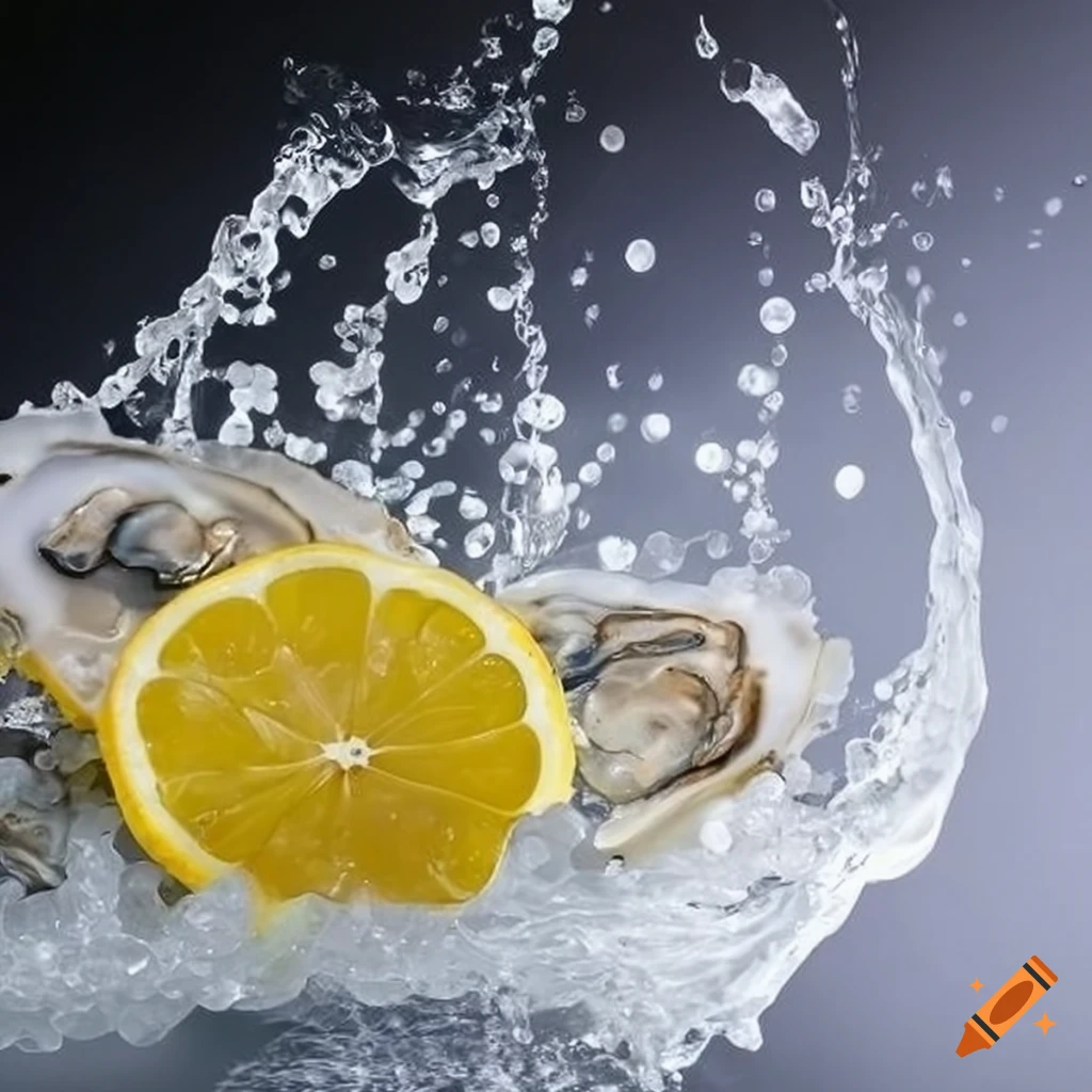 Oysters and lemon slices in a splash
