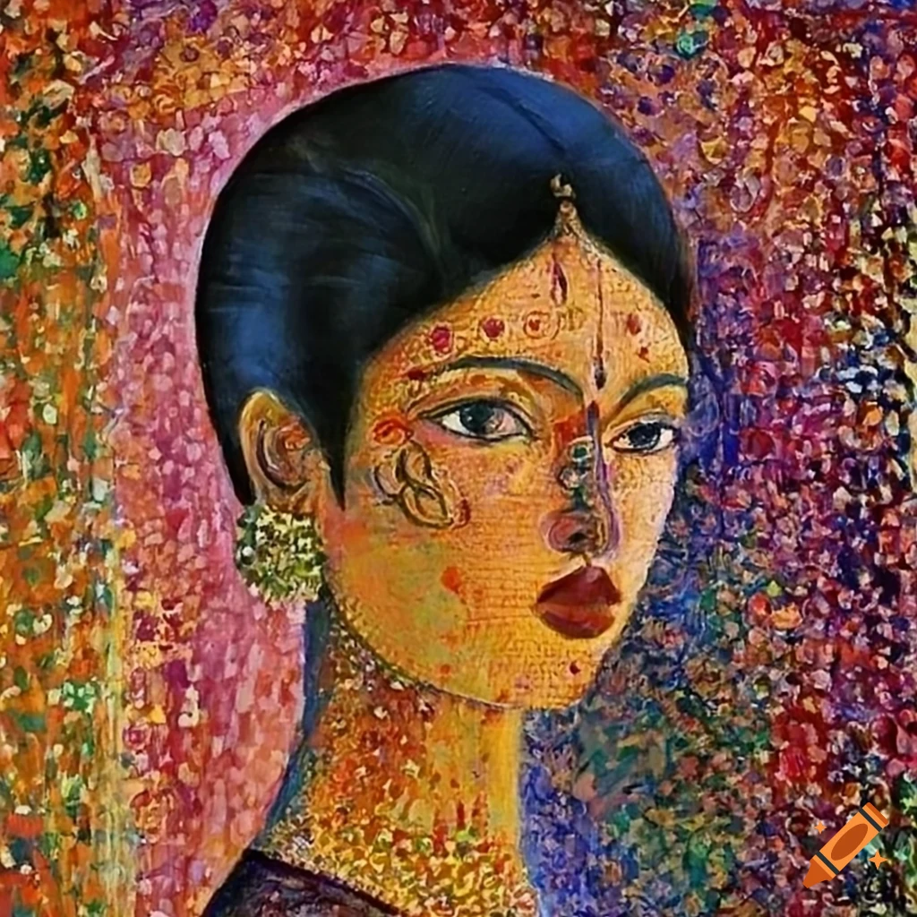 Indian woman in the style of Seurat