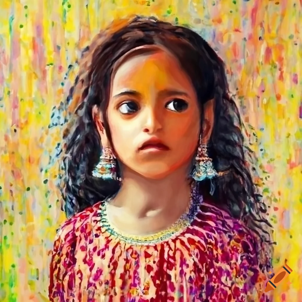 Indian girl in traditional clothes with a style of Seurat
