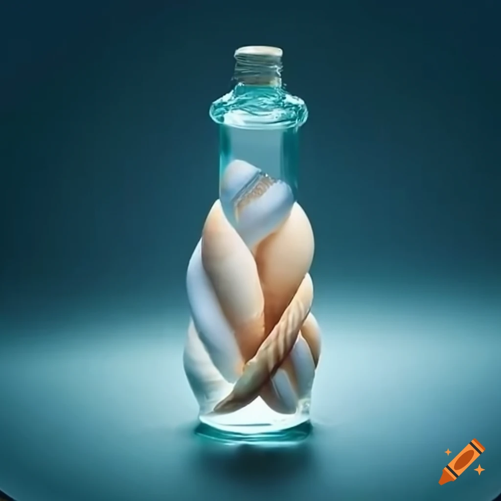 Seashell twisting in a crystal bottle