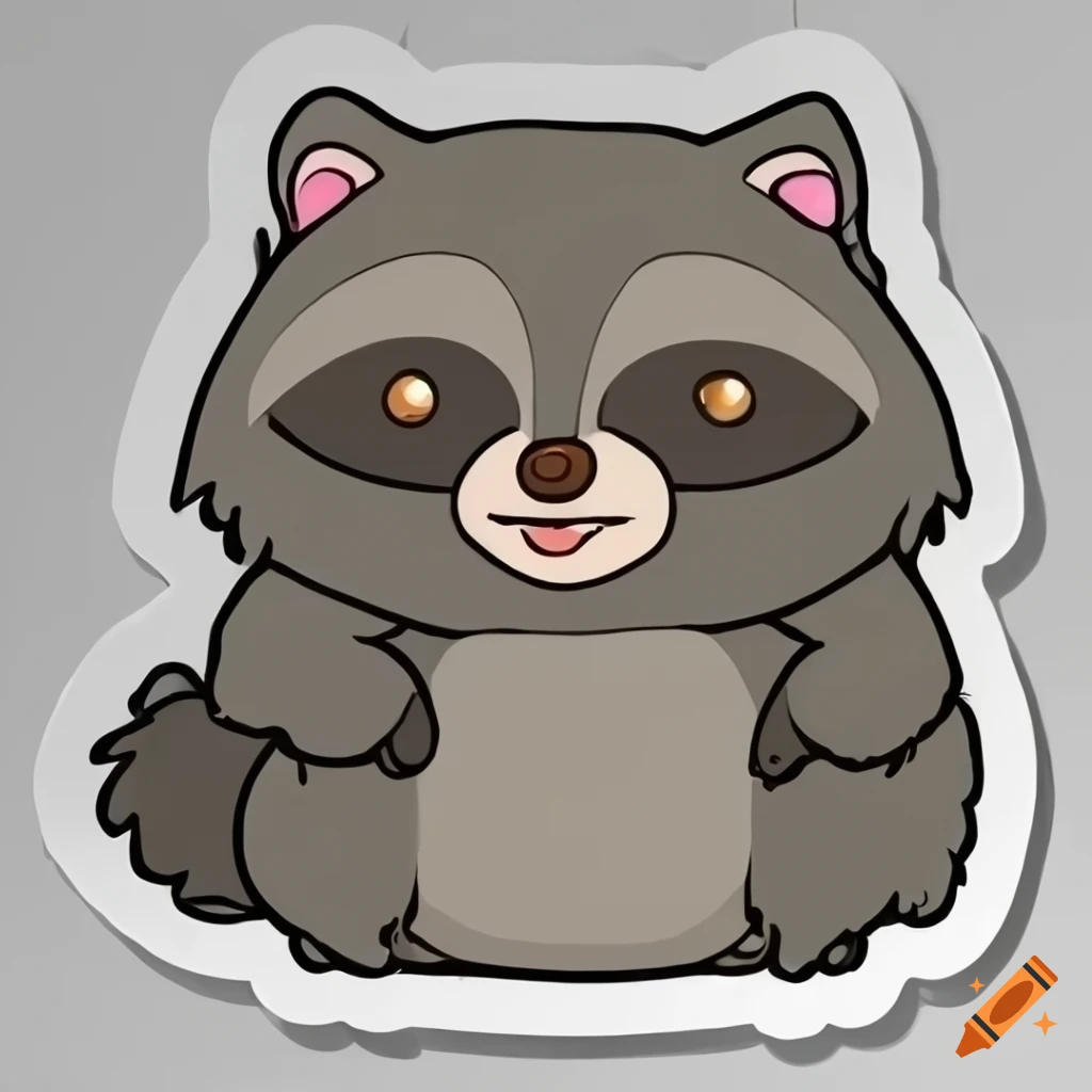 Cartoon sticker of a raccoon in high definition 8k
