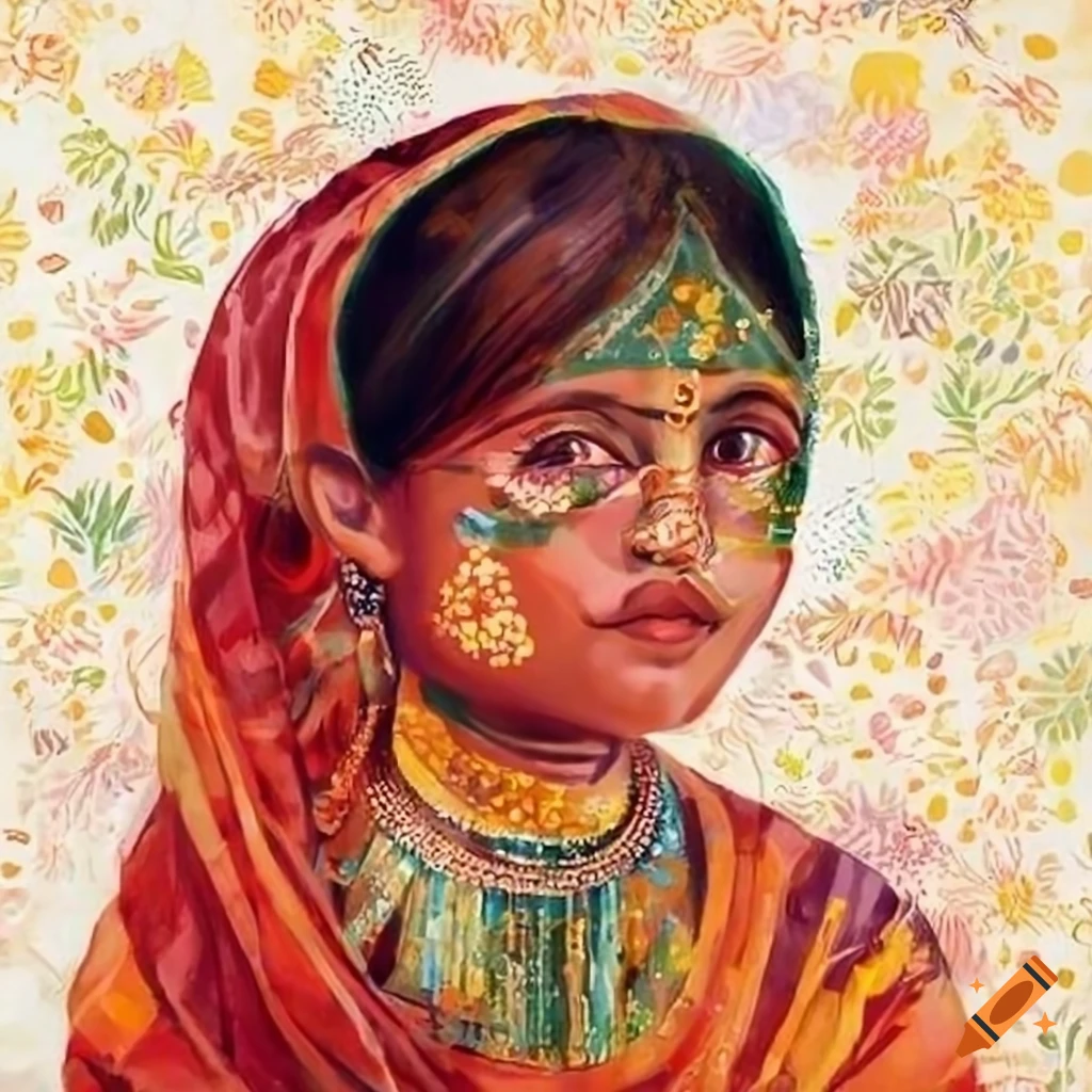 Indian girl in traditional clothes with Seurat's style
